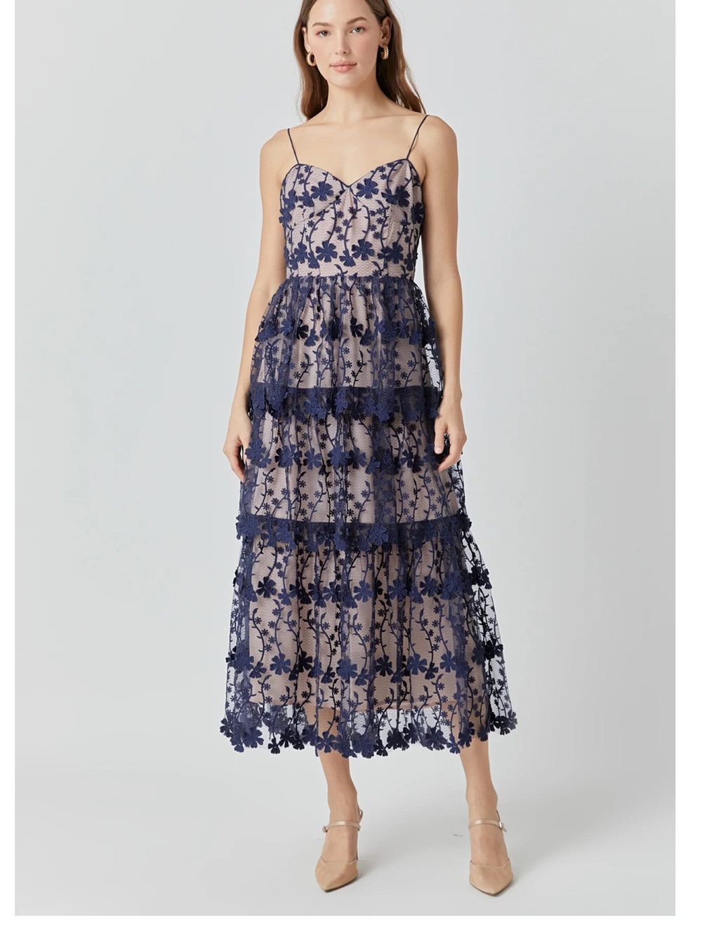 Endless Rose CROCHET LAYERED MIDI DRESS size large NWT